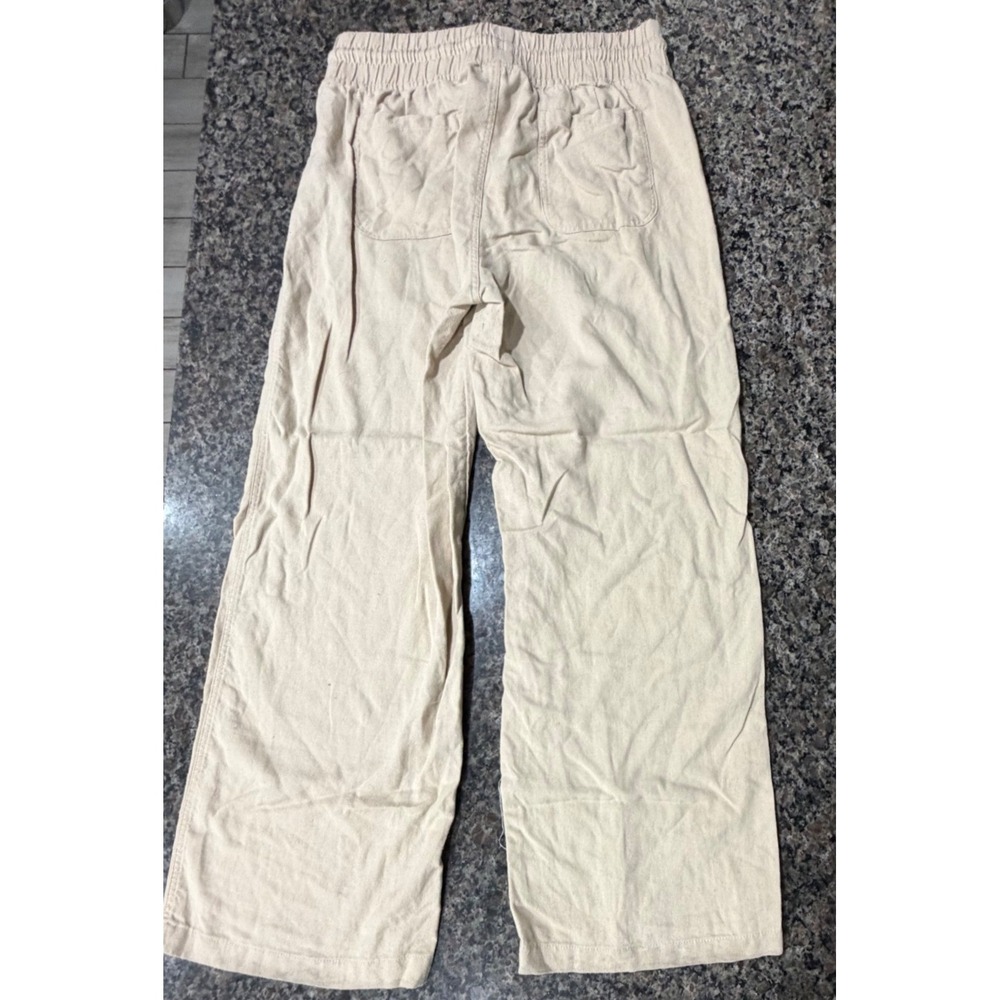 Willit Womens Linen Blend Wide Leg Pants Beige Khaki Drawstring Casual Size M 29
